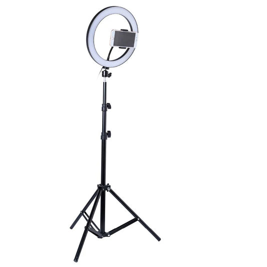 Lampa circulara LED 26 cm, cu trepied 210 cm, suport telefon