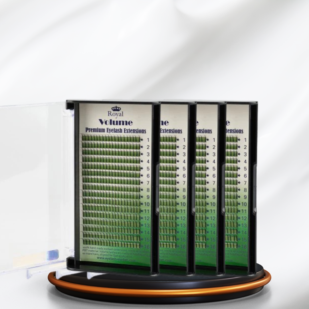 Extensii de gene Premium ROYAL Volume 3D – Curbură C, Grosime 0.10 mm, Mix Lungimi 7–10 mm, 16 rânduri