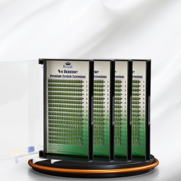 Extensii de gene Premium ROYAL Volume 3D – Curbură C, Grosime 0.10 mm, Mix Lungimi 7–10 mm, 16 rânduri