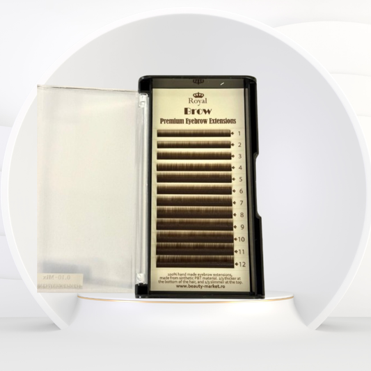 Extensii sprâncene Premium ROYAL, culoare Dark Brown, Grosime 0.15 mm, Lungime Mix, 12 rânduri