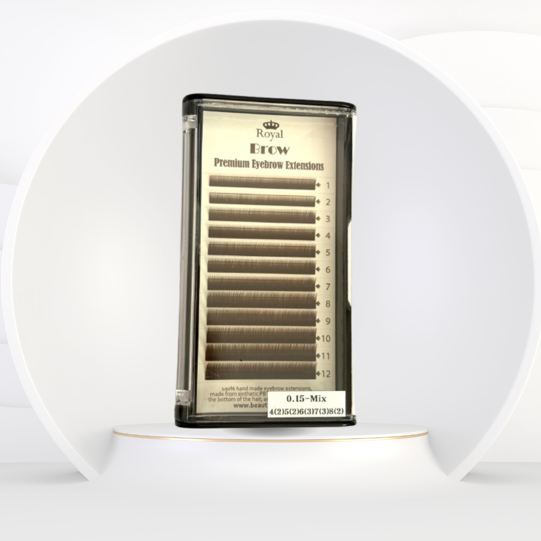 Extensii sprâncene Premium ROYAL, culoare Dark Brown, Grosime 0.15 mm, Lungime Mix, 12 rânduri
