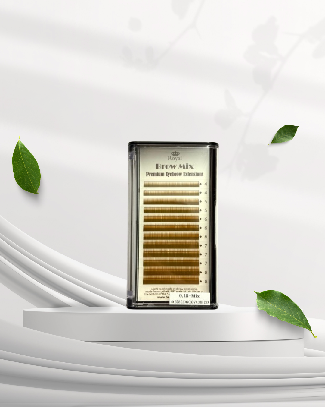 Extensii sprâncene Premium ROYAL, culoare Light Brown, Grosime 0.15 mm, Lungime Mix, 12 rânduri