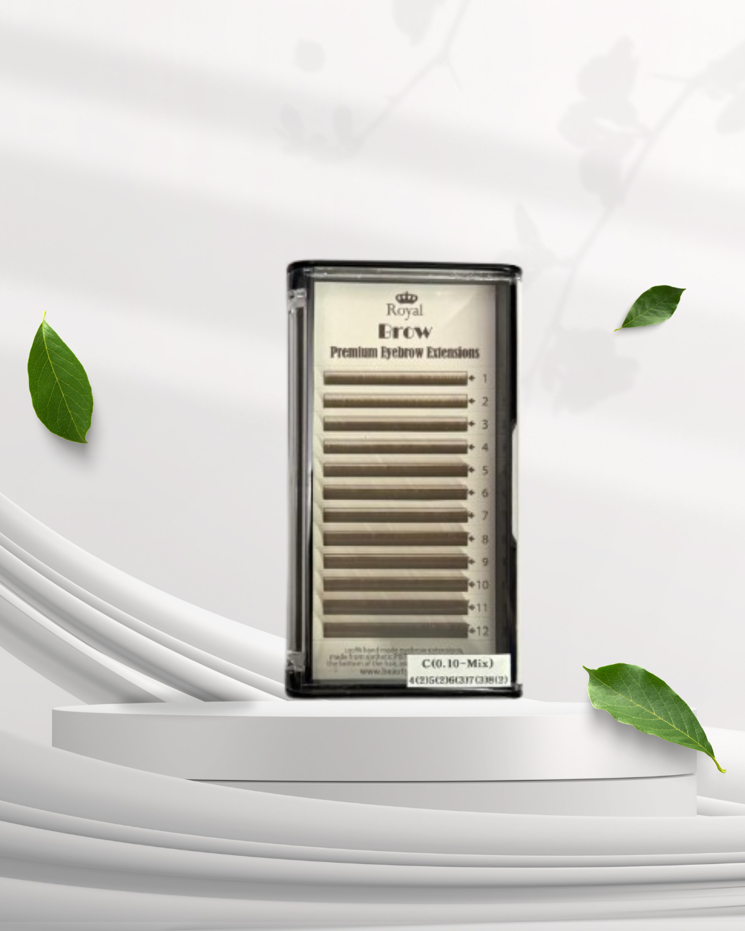 Extensii sprâncene Premium ROYAL, culoare Medium Brown, Grosime 0.10 mm, Lungime Mix, 12 rânduri