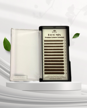 Extensii sprâncene Premium ROYAL, culoare Dark Brown, Grosime 0.15 mm, Lungime Mix, 12 rânduri
