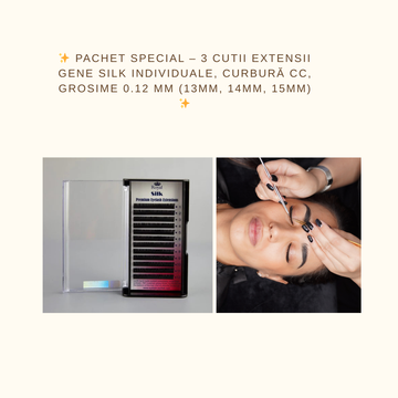 ✨ Pachet Special – 3 Cutii Extensii Gene Silk Individuale, Curbură CC, Grosime 0.12 mm (13mm, 14mm, 15mm) ✨