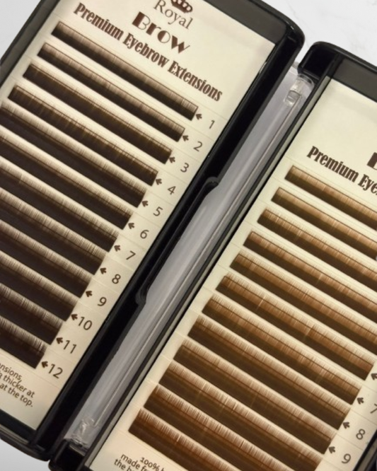 Pachet Profesional ROYAL – Extensii Sprâncene Dark Brown 0.10 mm + Medium Brown 0.10 mm + Adeziv Clear