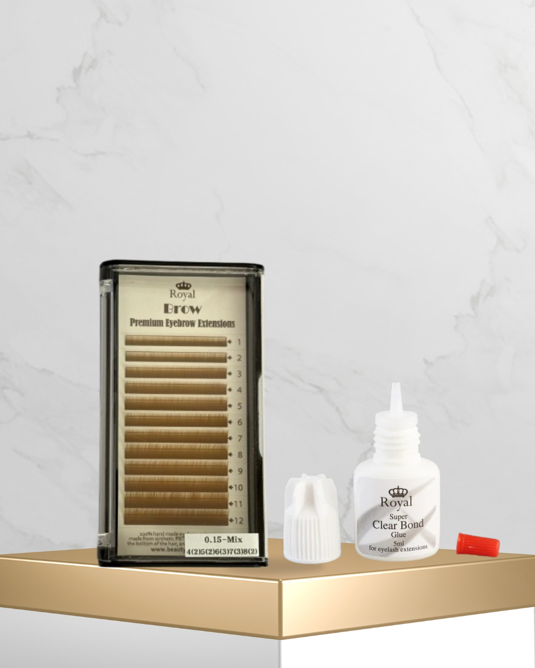 Pachet Premium Royal – Extensii Sprâncene Light brown + Adeziv Clear