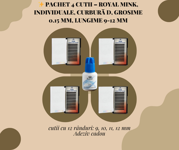 Pachet Profesional – 4 Cutii Extensii GENE Mink (9, 10, 11, 12 mm) + Adeziv Cadou