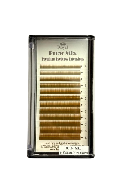 Extensii sprâncene Premium ROYAL, culoare Light Brown, Grosime 0.15 mm, Lungime Mix, 12 rânduri