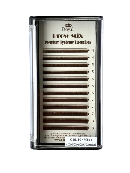 Extensii sprâncene Premium ROYAL, culoare DARK BROWN, Grosime 0.10 mm, Lungime Mix, 12 rânduri