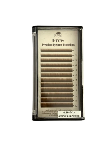 Extensii sprâncene Premium ROYAL, culoare Medium Brown, Grosime 0.10 mm, Lungime Mix, 12 rânduri