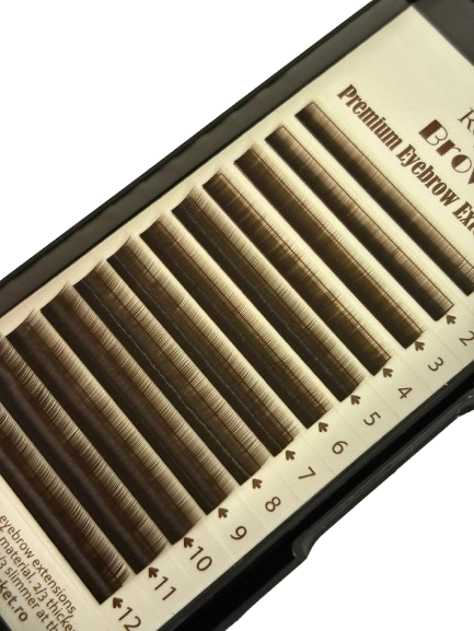 Extensii sprâncene Premium ROYAL, culoare Dark Brown, Grosime 0.15 mm, Lungime Mix, 12 rânduri