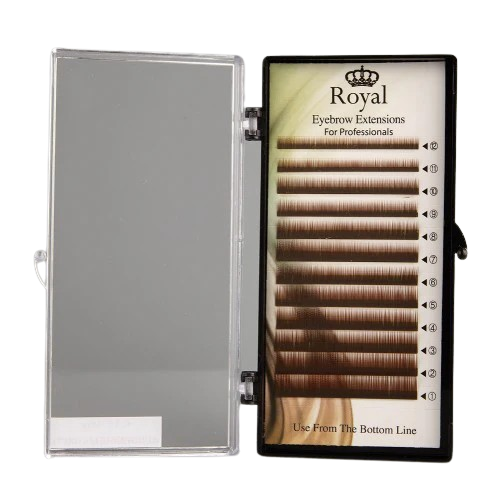 Extensii sprâncene Premium ROYAL, culoare DARK BROWN, Grosime 0.10 mm, Lungime Mix, 12 rânduri