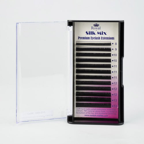 Extensii de gene Premium ROYAL Silk, Curbură D, Grosime 0.085 mm, Lungime Mix, 12 rânduri